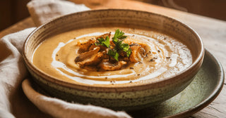 Dimljena kremna juha iz bučk z ocvrtimi šampinjoni